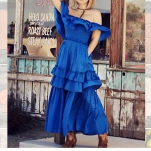 Happy Nature HAPPY X NATURE Blue Ruffle Off Shoulder Dress 
(ANTHROPOLGIE) XL